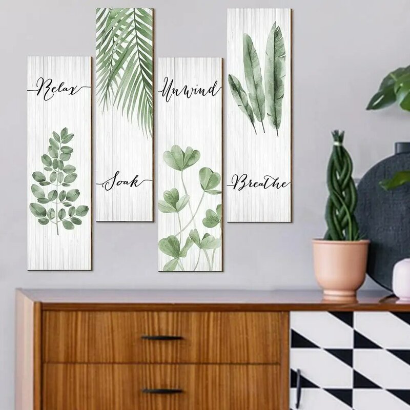 벽 예술 장식 나무 욕실 벽 장식, 후크 식물 인쇄 장식품, 4 개