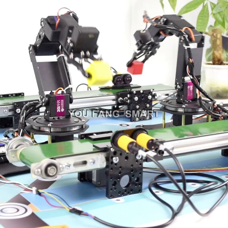 Linia montażowa manipulatora przenośnika do sterowania ramię robota silnik krokowy symulacja czujnik na podczerwień robotyka zestaw edukacyjny DIY