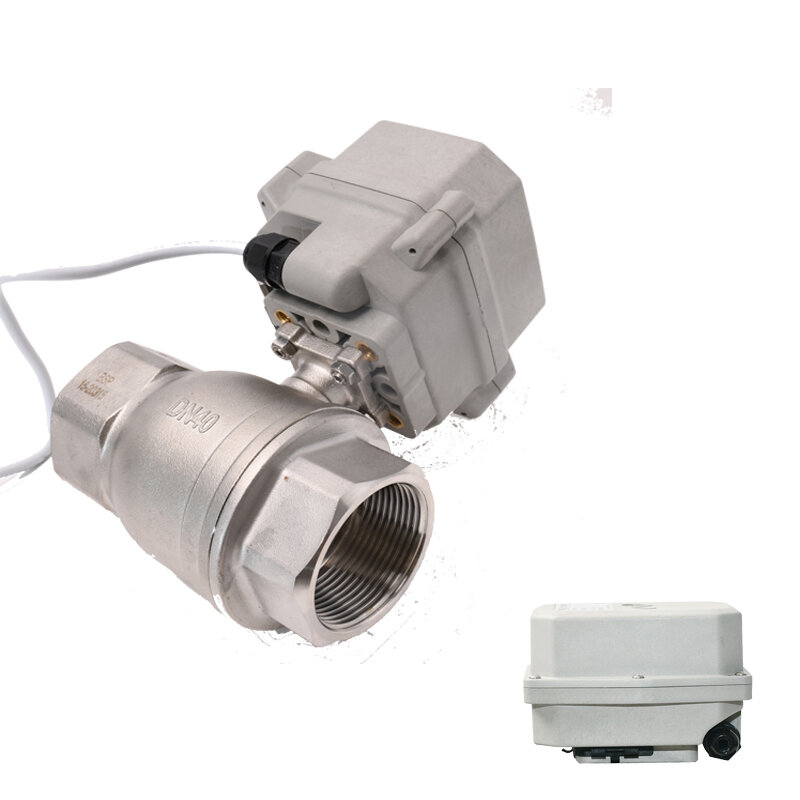 Cr201 DN40 katup bola aktuator kontrol air elektrik, katup 2 arah aliran baja tahan karat bermotor 4-20Ma 12VDC