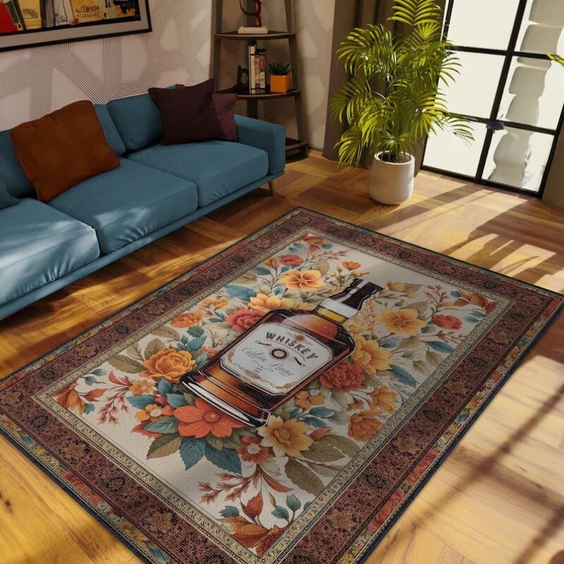 플로럴 패턴 프린트 장식 거실 카펫, 가정용 넓은 면적 침실 플러시 러그, 레트로 푹신한 바닥 매트