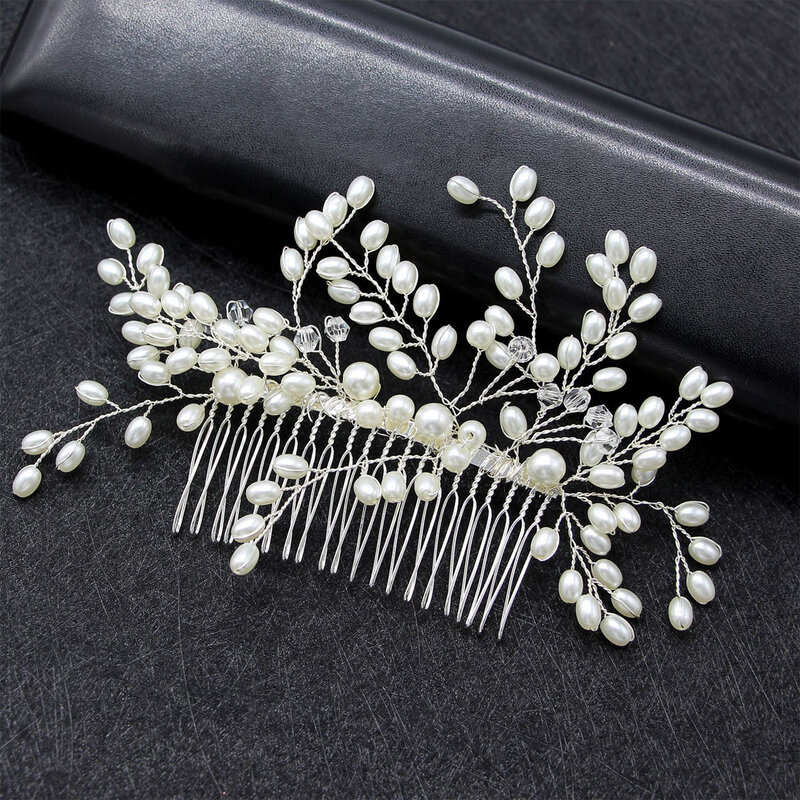 Pearl Crystal Wedding Hair Combs Acessórios para o cabelo para Bridal Flower Headwear Mulheres Noiva Hairpins Braiding Flower Hair Clip
