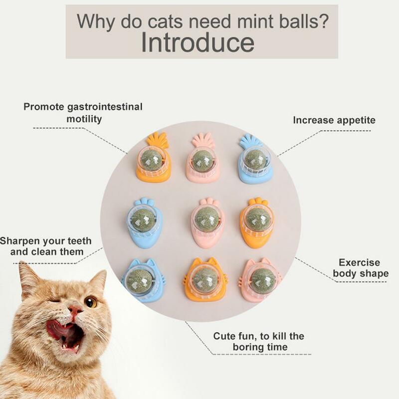 Bola Catnip dinding menempel di bola mainan kucing bola Mint pencernaan menghilangkan bola rambut kucing untuk makanan ringan rumput alami Hea D7E6