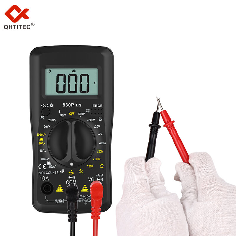QHTITEC-multímetro Digital 830Plus, corriente de voltaje CA/CC, probador automático de valores eficaces verdaderos, amperímetro de 2000 ohmios, de mano