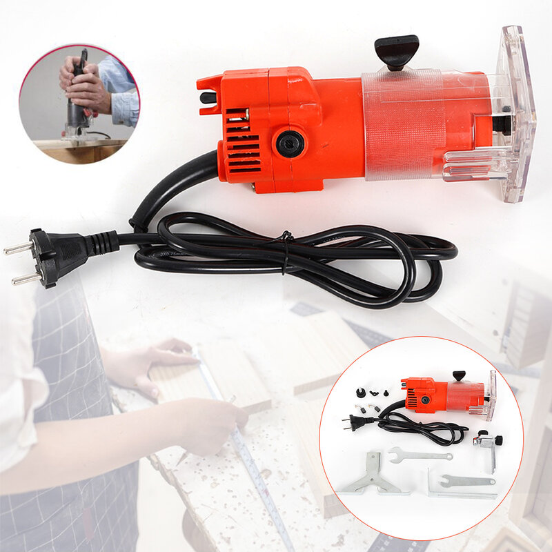 300W Electric Trim Router 1/4" Collet Handheld Trimmer 30000 RPM For Woodworking