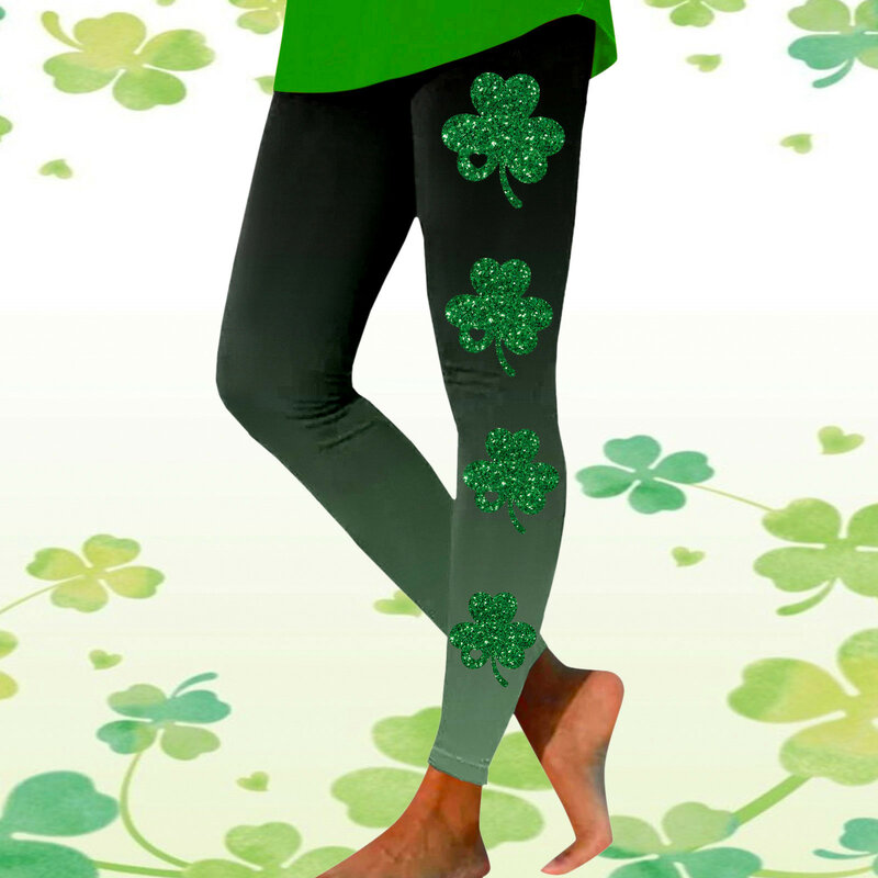 Saint Patrick Lucky paillettes Clovers Leggings Irish Festival Shamrock Graphic Stretch Hight Waist Fitness Sport Yoga Legging stretto