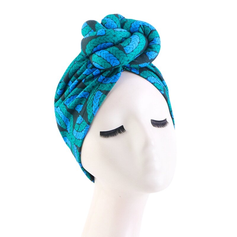 Afrykański nadruk kobiety duży kwiat elastyczny Turban kapelusz Headwrap Bonnet kapelusz ślubne ozdoby do włosów imprezowe Lady muzułmański hidżab kapelusz pokrowiec na główkę
