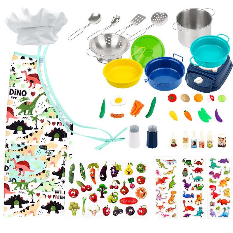 Juego de cocina de simulación para niños pequeños, utensilios de cocina de acero inoxidable, ollas y sartenes, utensilios para hornear, 37 piezas