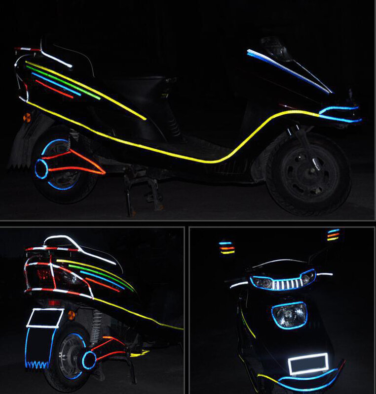 Adesivos reflexivos para rodas de bicicleta, fita fluorescente, fita adesiva para ciclismo, mtb, aviso, segurança, decoração, 1cm x 8m