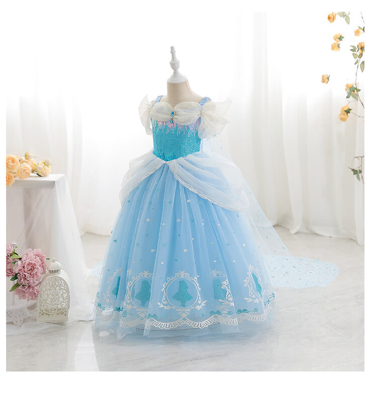 Princesa vestido cosplay para menina, desempenho Deluxe, azul, halloween, castelo, rainha, festa de carnaval