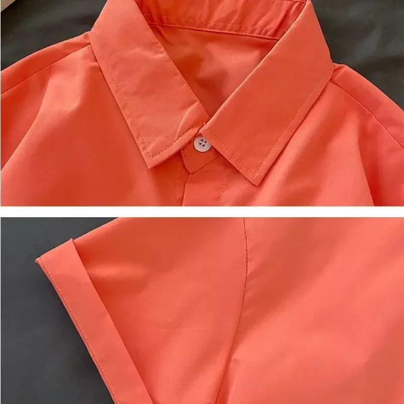 Рубашка женская оверсайз однотонная с коротким рукавом, милый Повседневный универсальный базовый топ в японском стиле, карамельные цвета, однотонная, на лето