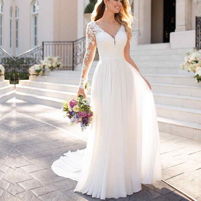 Vestido de novia MK1537-Sexy con escote en V profundo y diseño sin espalda