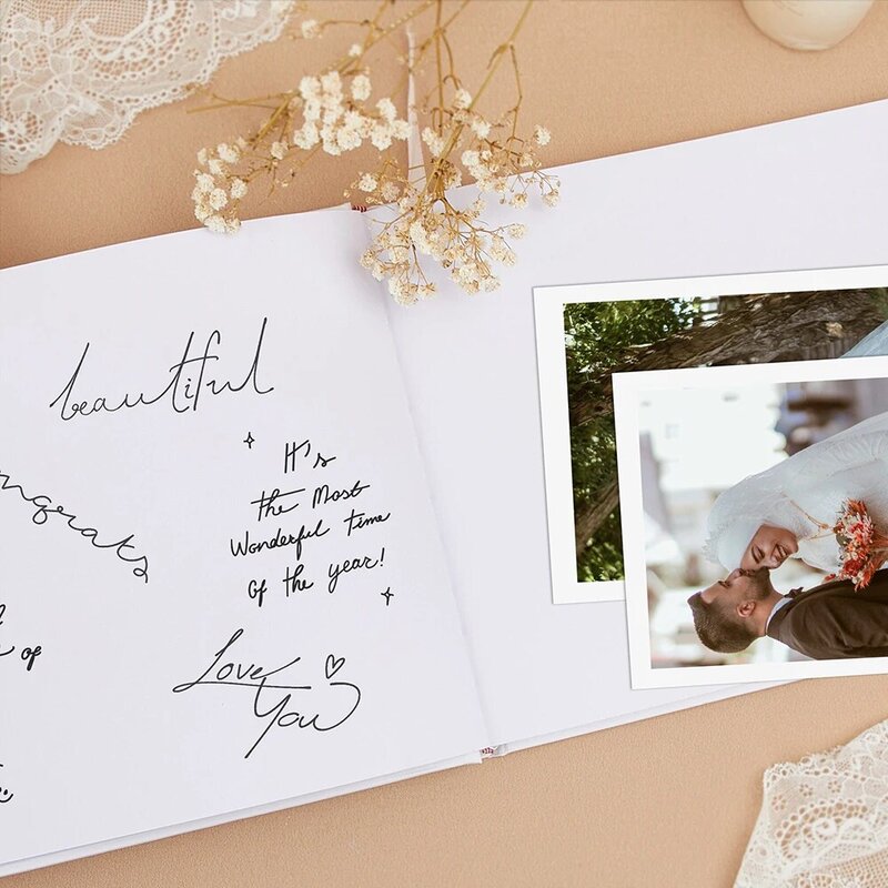 Buku Tamu putih pernikahan personalisasi buku tanda tangan resepsi pernikahan elegan sederhana buku kenang-kenangan pasangan Hardback