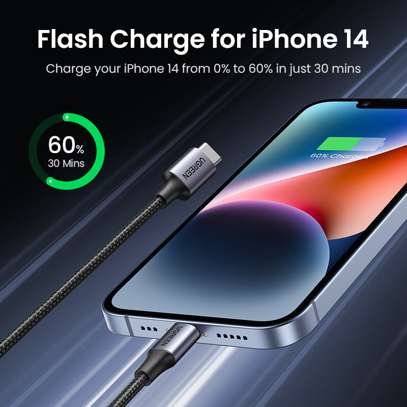 UGREEN-Cable USB tipo C a Lightning para iPhone 14, 13, 12 Pro Max, carga rápida, 20W, PD, iPad