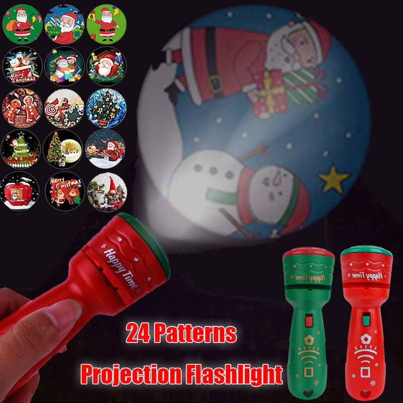 크리스마스 프로젝션 손전등 24 패턴 산타 클로스 눈사람, 크리스마스 선물 토치 램프 크리스마스 나비 다드 장식 어린이 장난감