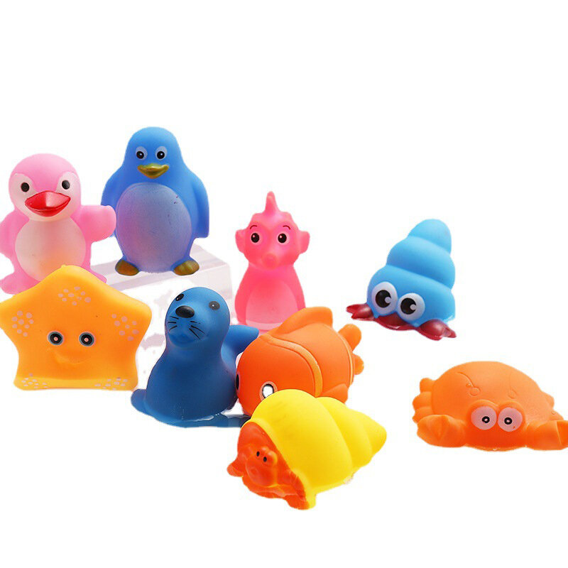 Mainan mandi hewan berenang mainan air Mini warna-warni lembut mengambang karet bebek peras suara hadiah lucu untuk bayi anak-anak