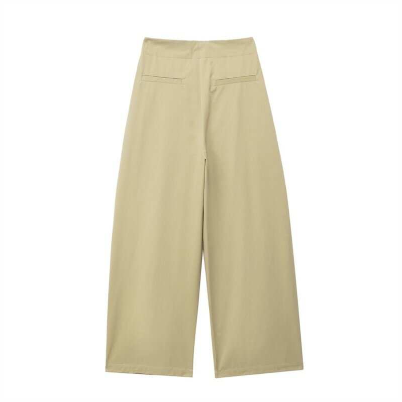 Pantalones ligeros de tiro medio con piernas y pliegues para verano, pantalones informales de moda francesa, minimalismo, estilo elegante