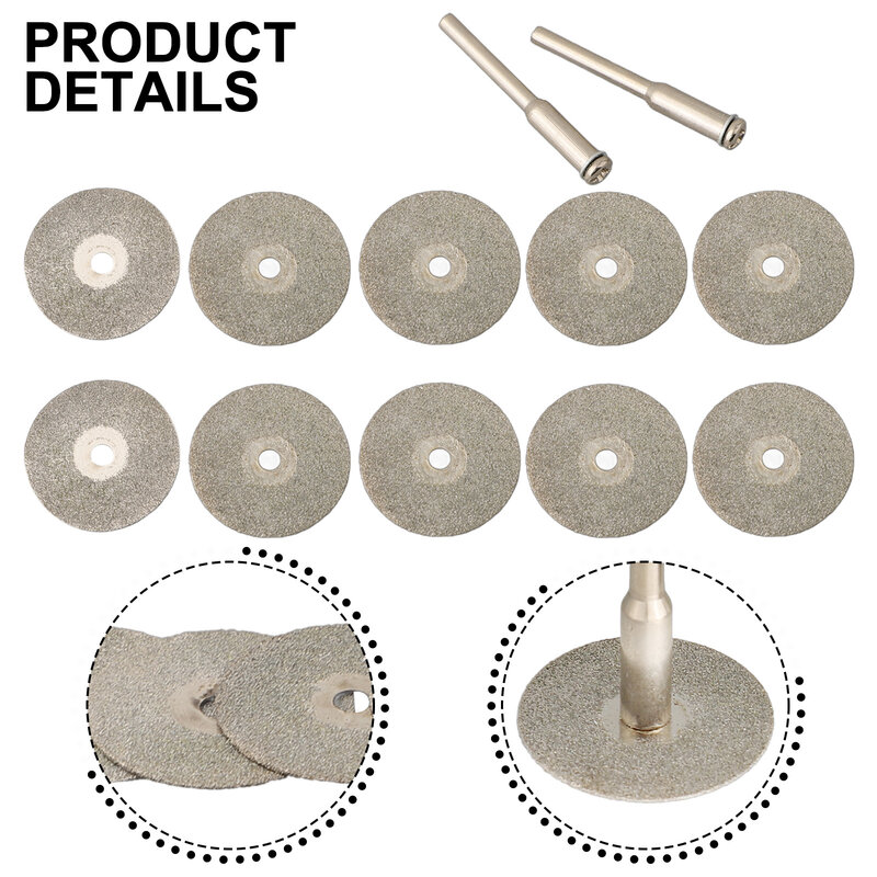 10pcs 22mm Diamond Cutting Discs Cut Off Mini Diamond Saw Blade With 2pcs Connecting 3mm Shank For Dremels Drill Fit Rotary Tool