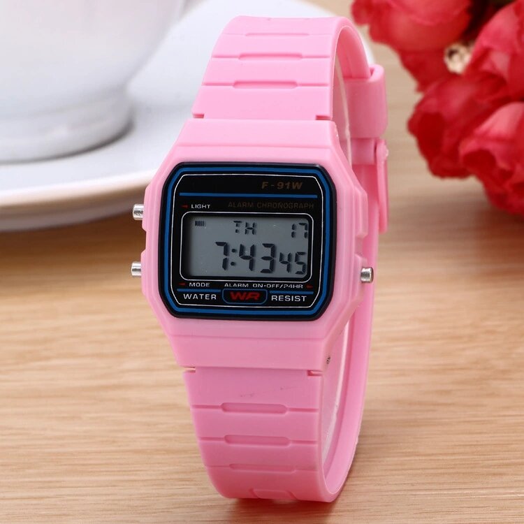 Силиконовые водонепроницаемые часы с будильником, многофункциональные уличные спортивные электронные часы F91, модные трендовые Индивидуальные детские часы
