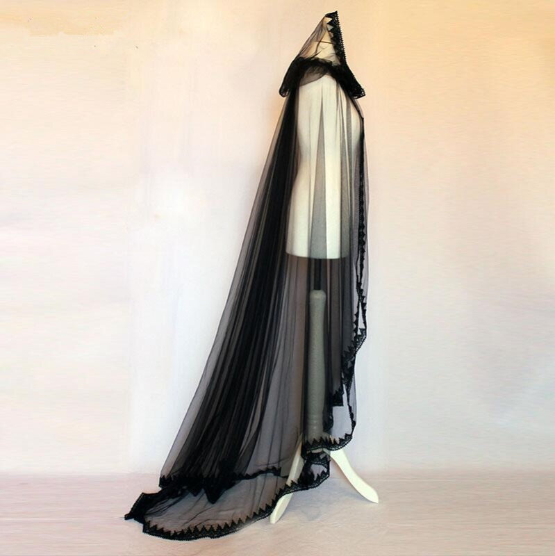 Czarna koronkowa krawędź ślubna przylądek tiulowa bluza z kapturem dla nowożeńców ivory/białe szale Bolero Shurgs