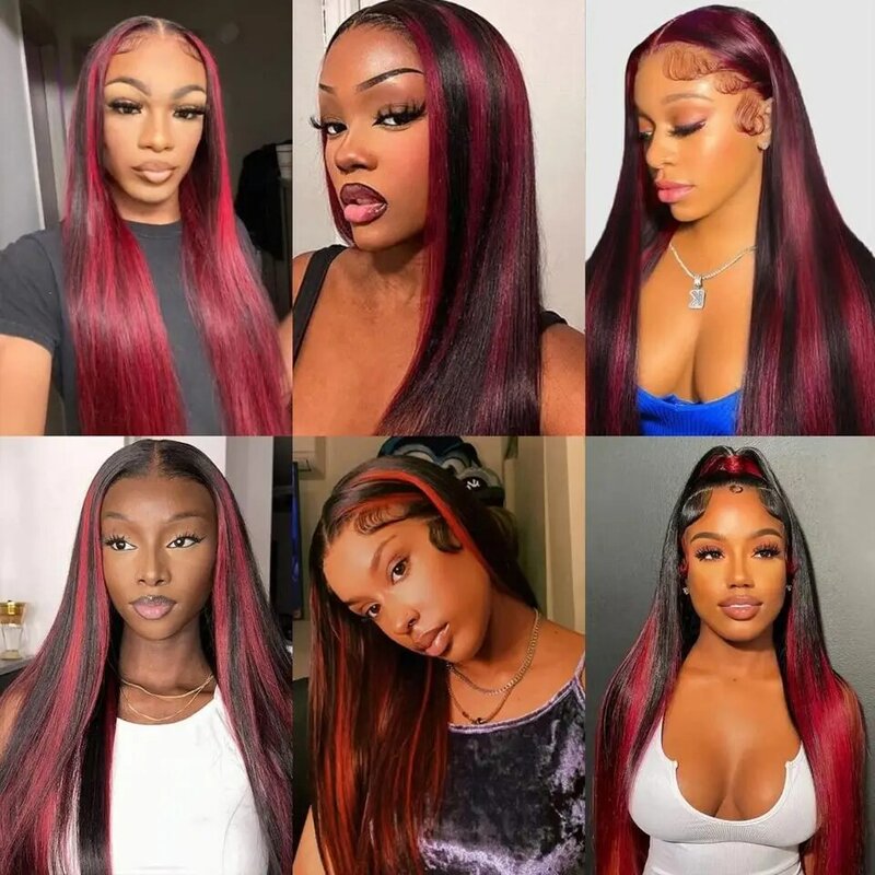 Ombre Highlight Burgundy Wig Human Hair 13x4 Straight Lace Front Wig 13x6 Hd Lace Frontal Wigs 99J Bone Straight Human Hair Wigs