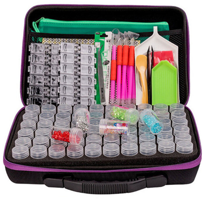 Kit de herramientas de pintura de diamantes 5D, caja de almacenamiento de 60 ranuras, estuche de transporte para pintura, 142 piezas