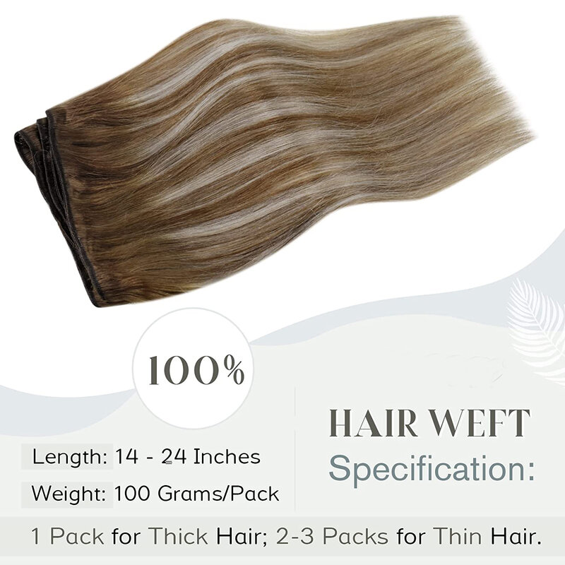 Moresoo Human Hair Wefts Brazilian Hair Extensions Remy Hair Weaves 100G Natural Straight Double Sided Sew in Bundles for Women
