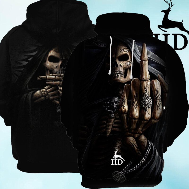 3D Printed Skull Graphics Men's Hoodie Tops Fashion Unisex Sweatshirt Spring Hip Hop Streetwear Oversized Casual Non Plush