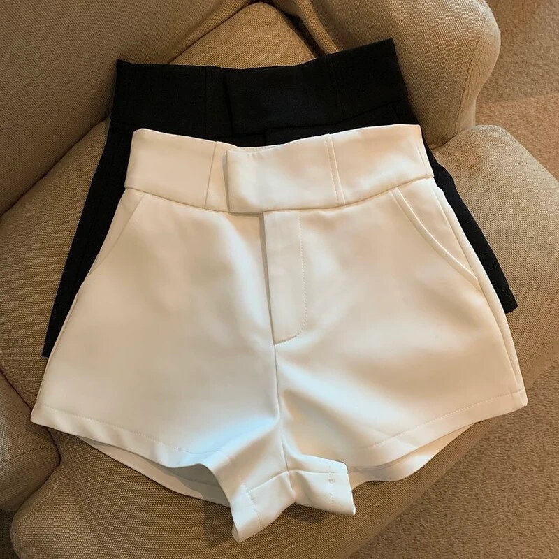 Streetwear Black Shorts Women Elegant High Waist White A Line Wide Leg Suit Short Sexy Club Slim Hot Short Pants New