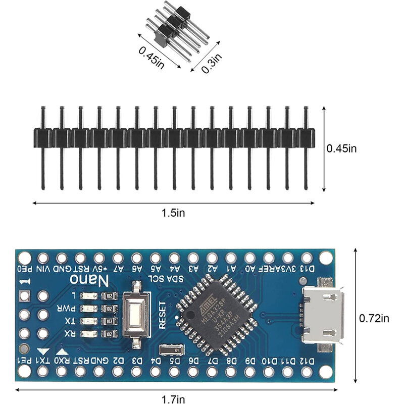 마이크로 컨트롤러 보드 모듈 Arduino Mini Nano V3.0 ATmega328P 16Mhz 5V, Arduino IDE 용 USB 케이블 3 개 포함