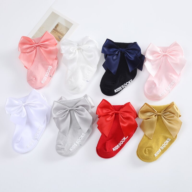Носки для маленьких девочек с бантом, короткие носки для малышей, мягкие хлопковые нескользящие носки для новорожденных, подарок на день рождения, детские носки принцессы для 0-3 лет
