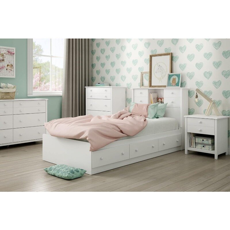 Shore 39'' Little Smileys Mates Bed with 3 Drawers, Twin, Pure White