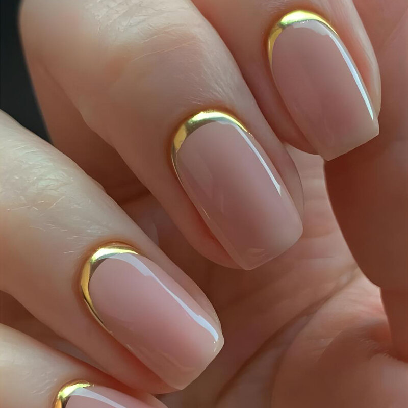 24 stücke einfache französische künstliche Nägel drücken auf Nägel Ballerina Nägel Gold kantige falsche Nägel volle Abdeckung Nagels pitzen fertige Maniküre
