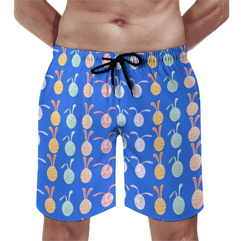 กางเกงขาสั้นชายหาดพิมพ์ลายไข่สีสันสดใสแบบใหม่สำหรับ3D ฮาราจูกุกางเกงว่ายน้ำแฟชั่นสุดเท่กางเกงขาสั้นกระดานกระต่าย