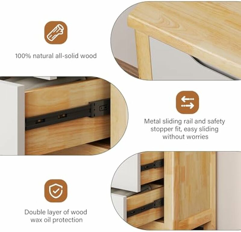 6 Large Double Solid Wood, Modern Dresser Drawer Organizer with 6 Chest of Drawers for Bedroom,Kids Bedroom,Living Room,Hallway