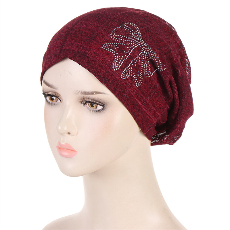 Fashion Women Muslim Hijab Chemo Cap Turbante Arab Hat Bowknot Rhinestone Bonnet Underscarf Beanies Headwrap Islamic Cover Mujer