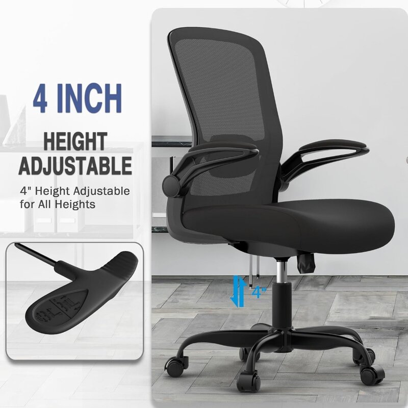 Cadeira ergonômica com apoio lombar ajustável, encosto alto, cadeira de computador de malha, braços flip-up