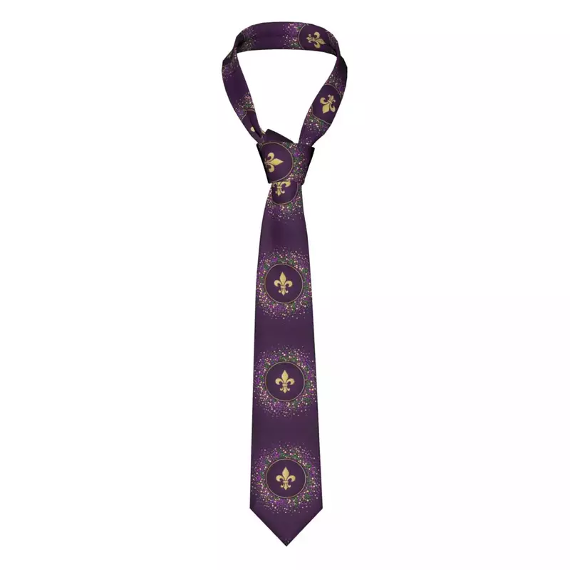 Mardi Gras Dotted Frame With Golden Fleur De Lis Tie For Men Women Necktie Tie Clothing Accessories