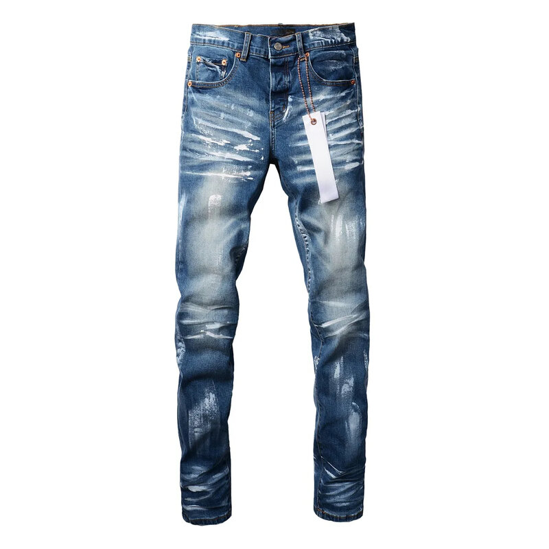 Celana denim merek ROCA ungu kualitas tinggi celana Denim ramping ketat warna biru cat mode perbaikan celana denim kurus rendah