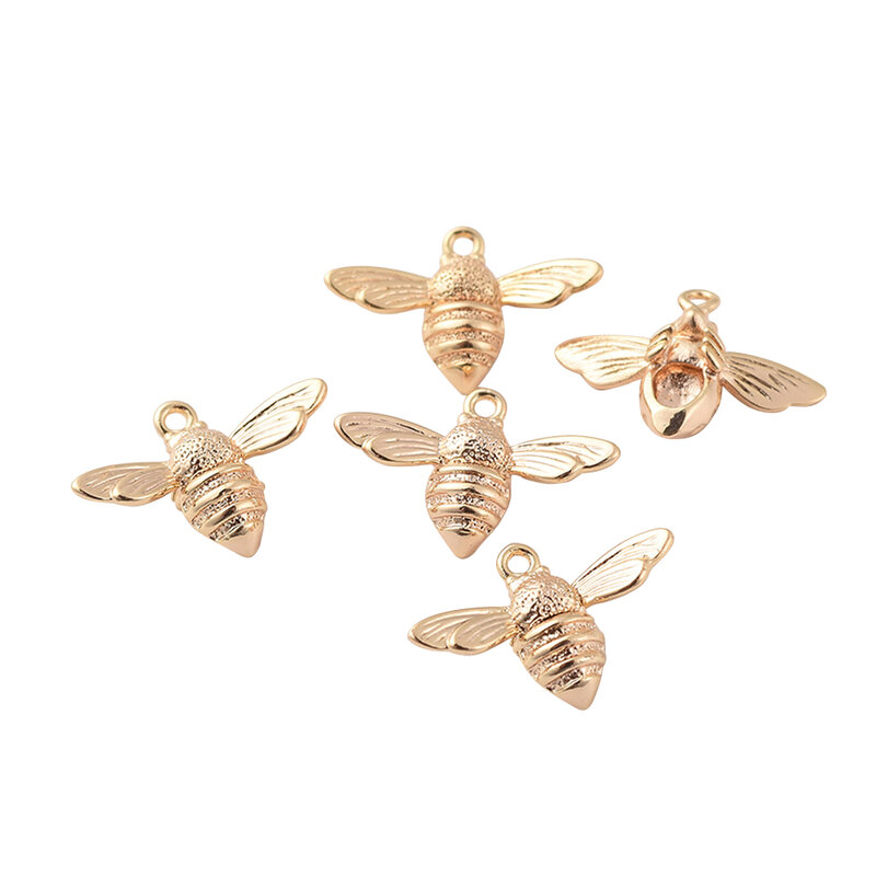 5 stücke Messing Bienen Charms Anhänger echte 18 Karat vergoldet für Schmuck Herstellung Armband Halskette Schlüssel bund DIY handgemachtes Handwerk 11,5x17mm