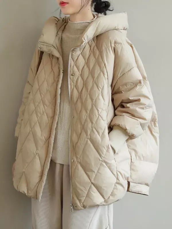 Jaket bertudung longgar wanita, Luaran Parka jaket salju hangat tebal kasual musim gugur dan dingin 90%