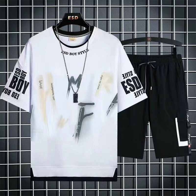 2022 conjuntos de hip hop moda 2 peça conjunto verão tendência roupas masculinas joggers definir impressão t camisas + shorts conjunto roupa masculina