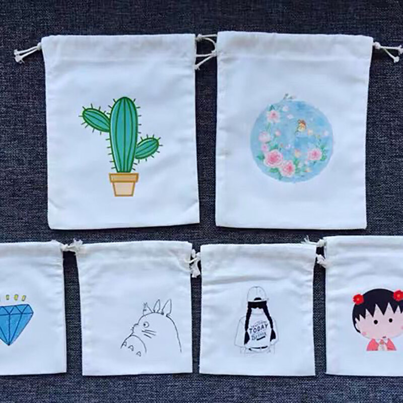 Bolsas de lona con cordón y logotipo personalizado para niñas y niños, bolsas de algodón personalizadas de alta calidad para fiesta y boda