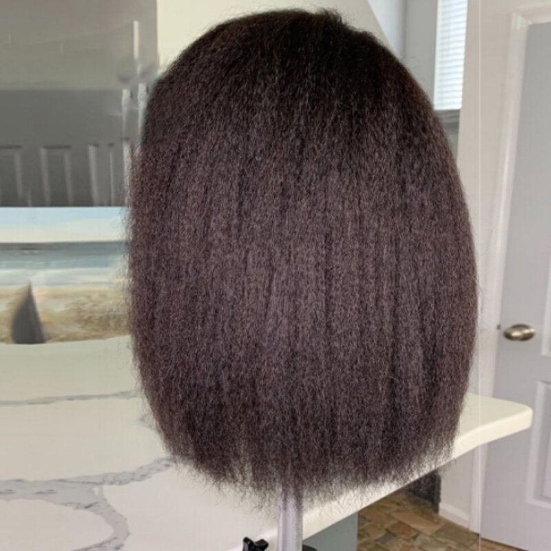 Glueless Kinky Straight Short Bob Human Hair Wigs for Women 13x4 HDTransparent Lace Frontal Peruvain Remy Hair Soft Yaki Bob Wig