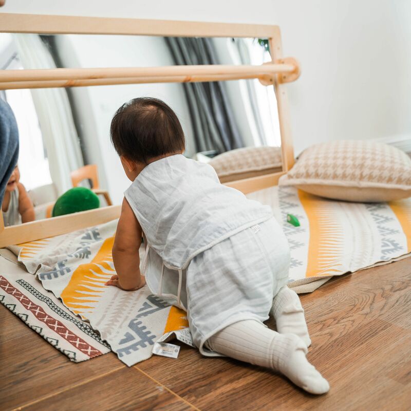 XIHATOY-Espejo de exploración cognitiva Montessori, ayuda didáctica en puzle, espejo para guardería, espejo para bebé con reposabrazos