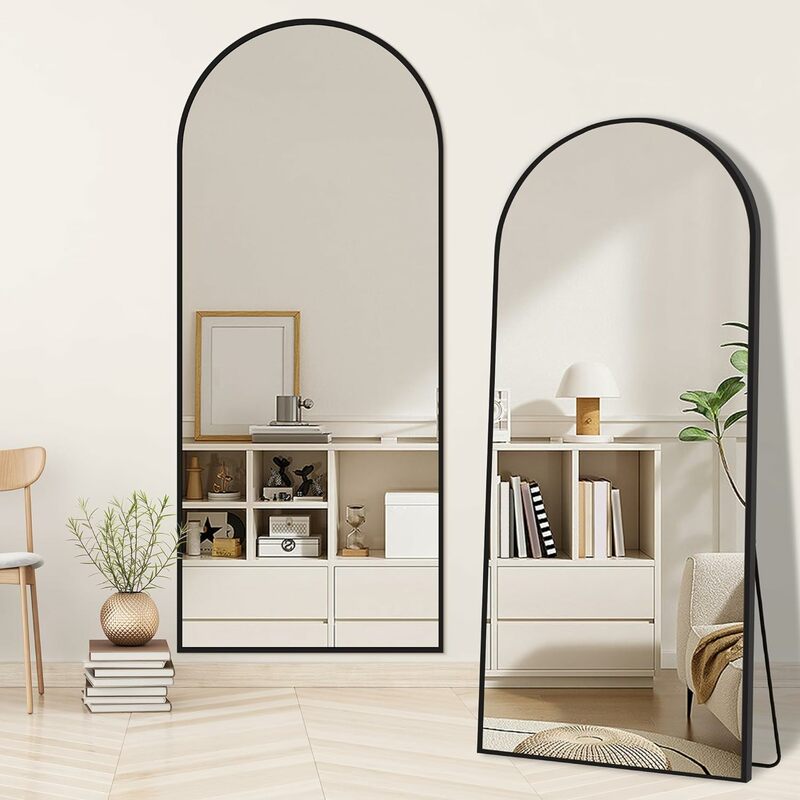 مرآة سوداء مقوسة بطول كامل ، بإطار من الألومنيوم ، هيكل زجاج نانوي ، تعليق ، تصميم أنيق ، غرفة نوم للمعيشة ، مثبتة على الحائط والأرضية ، 71 × 30 بوصة