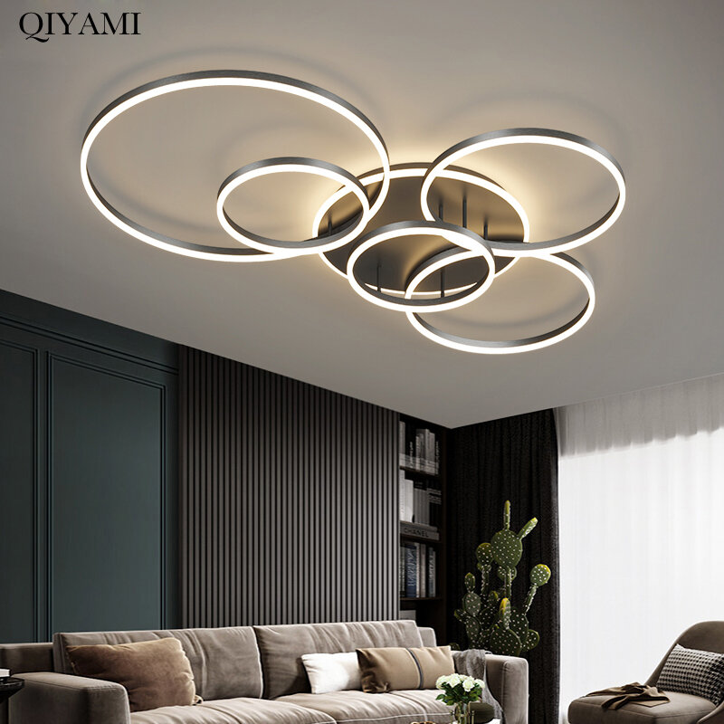 Luces de techo de diseño redondo moderno para sala de estar, accesorios de iluminación de anillos circulares pintados en oro, blanco y café, luminaria de dormitorio