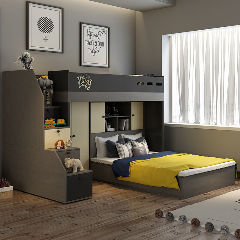 Cama multifuncional moderna e minimalista para mãe, alta box, armário, debaixo da cama, beliche