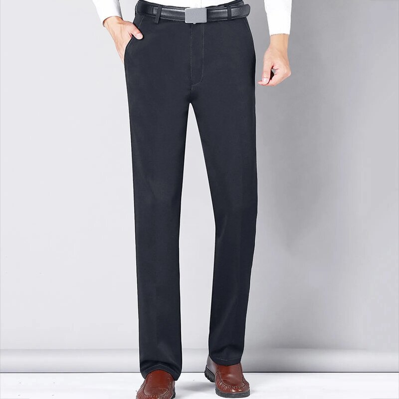 Pantalones informales ajustados para hombre, Pantalón elástico de marca, color negro, azul marino, talla grande, otoño e invierno, nuevo estilo