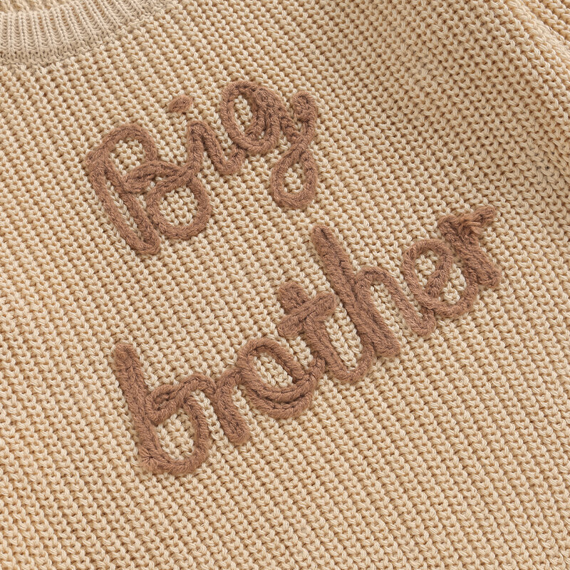 Brother Matching Clothes Embroidery Big Little Brother Jumper Knitted Sweater Kid Toddler Baby Boy Pullover Top