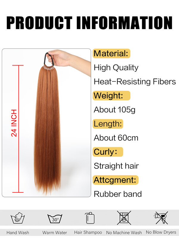 Synthetic Ponytail Extension Warp Around with Hair Tie 24inch Long Straight Braiding Hair DIY Braided for Women Girls Cosplay